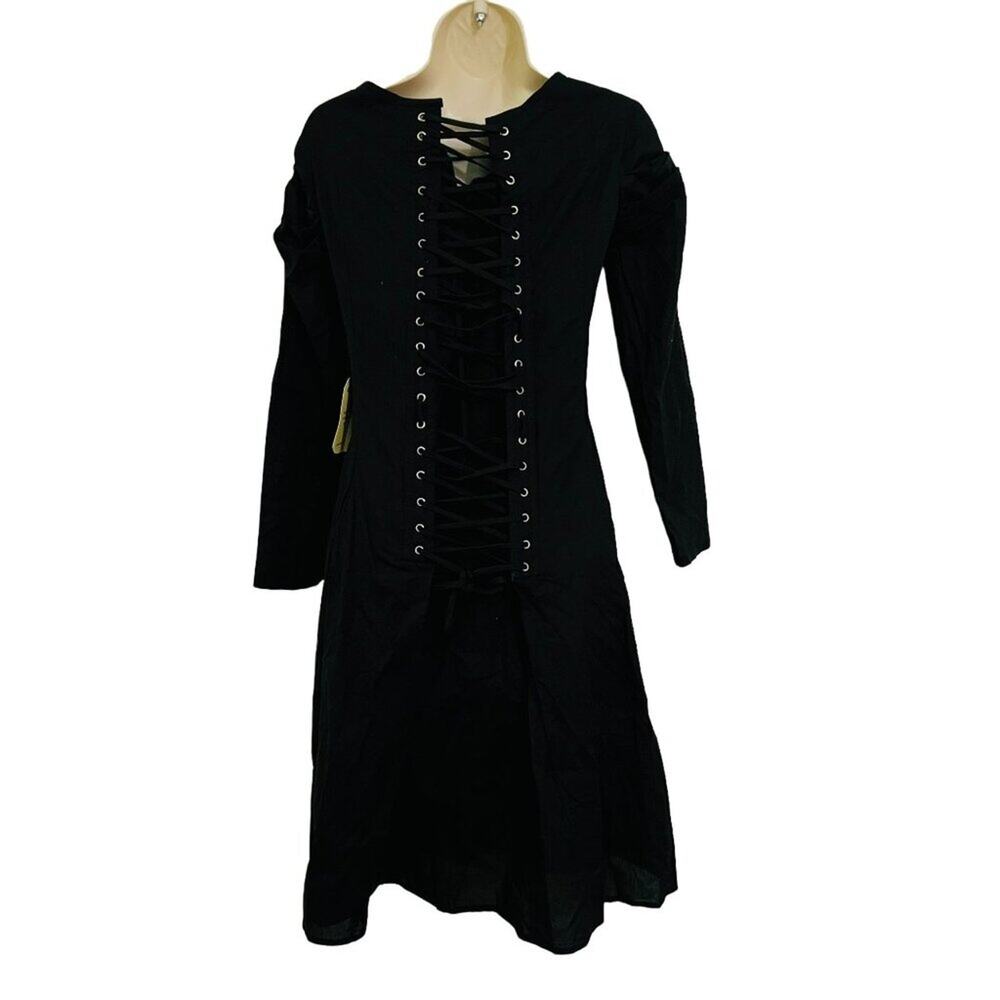 Corset Story Solid Black Lace Back Dress Goth Long Sleeve Womens 20"